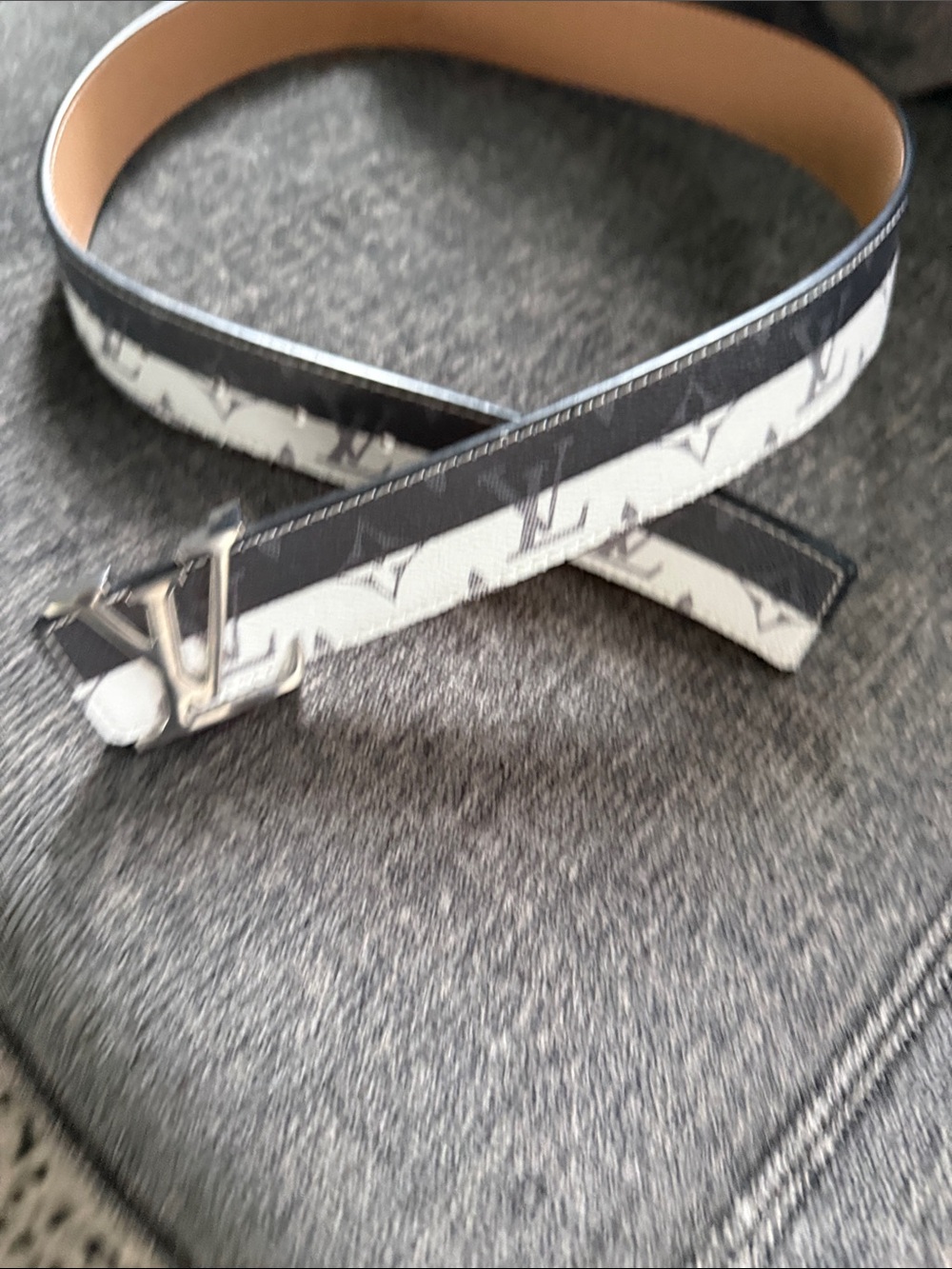 White & Black Leather Belt